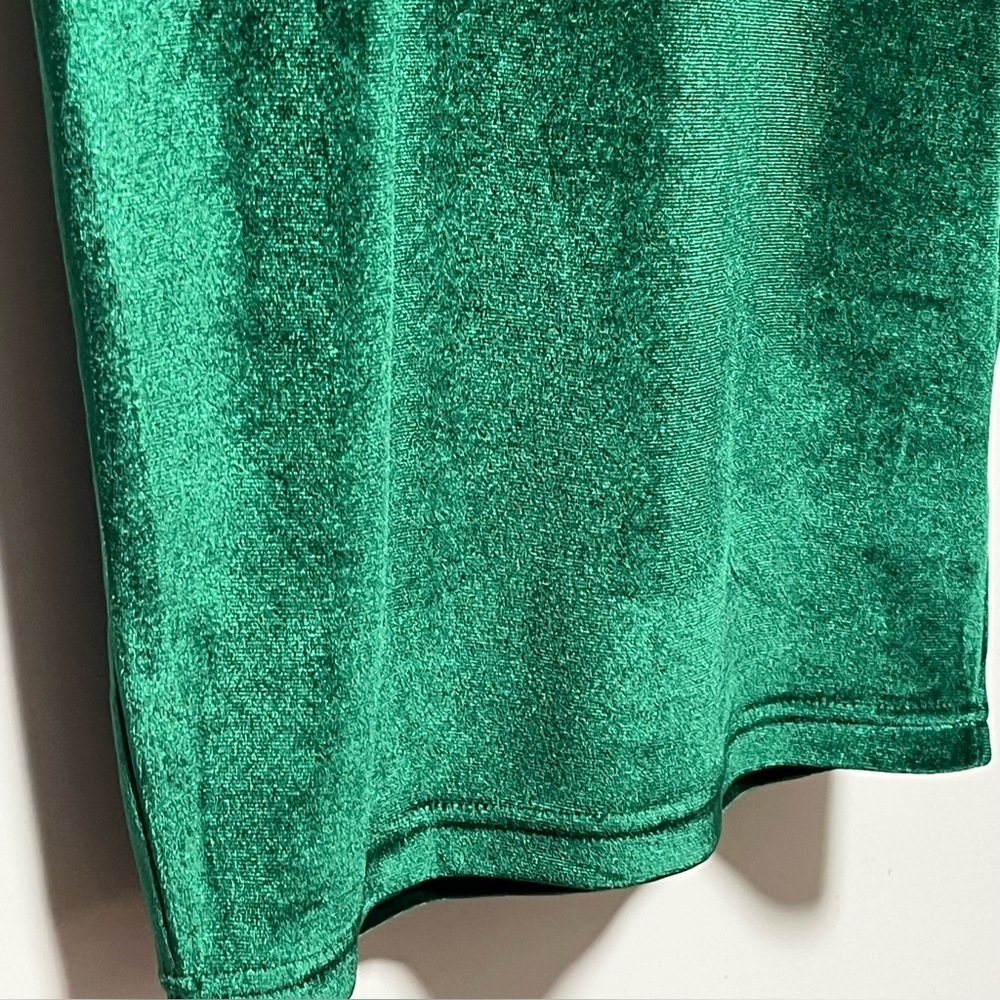 LULU’S Emerald GREEN VELVET stretch elastic waist sleek sexy midi pencil SKIRT - Picture 5 of 9